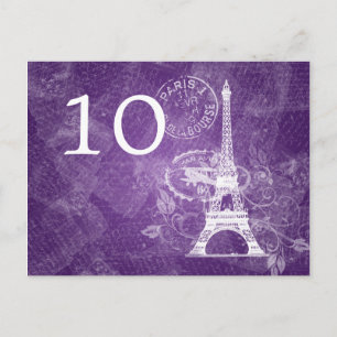 Postal Elegante Número de Mesa Romántico París Púrpura