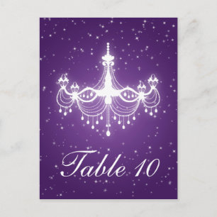Postal Elegante número de mesa Sparkling Chandelier Purpl