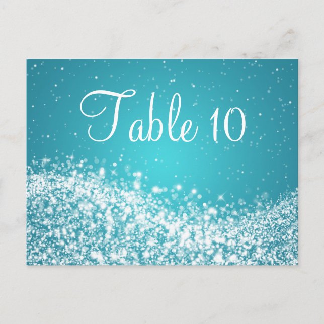 Postal Elegante número de mesa Sparkling Wave Blue (Anverso)