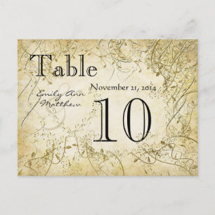 Postal Elegante número de tabla de Boda de Swirl Gold