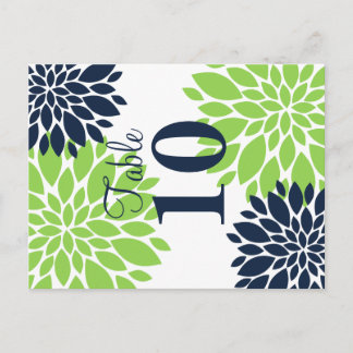 Postal Elegante número de tabla de ráfagas florales verde