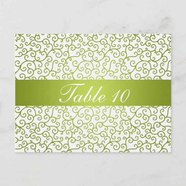 Postal Elegante Número De Tabla Swirls Patrón Verde Lime (Anverso)
