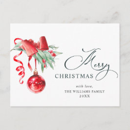 Postal Elegante Ornamento Rojo Feliz Navidad