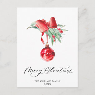 Postal Elegante Ornamento Rojo Feliz Navidad