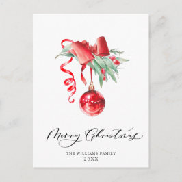 Postal Elegante Ornamento Rojo Feliz Navidad