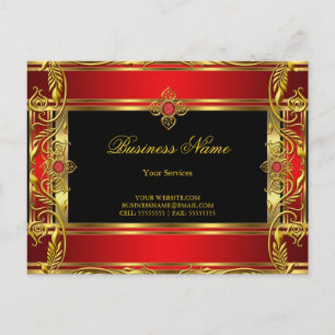Postal Elegante Ornate Rojo Real Joya Negro Oro