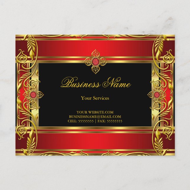 Postal Elegante Ornate Royal Red Jewel Oro Negro (Anverso)