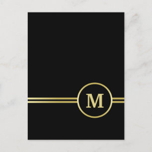 Postal Elegante oro Monograma personalizado sobre negro
