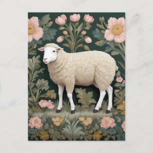 Postal Elegante oveja blanca William Morris inspirado
