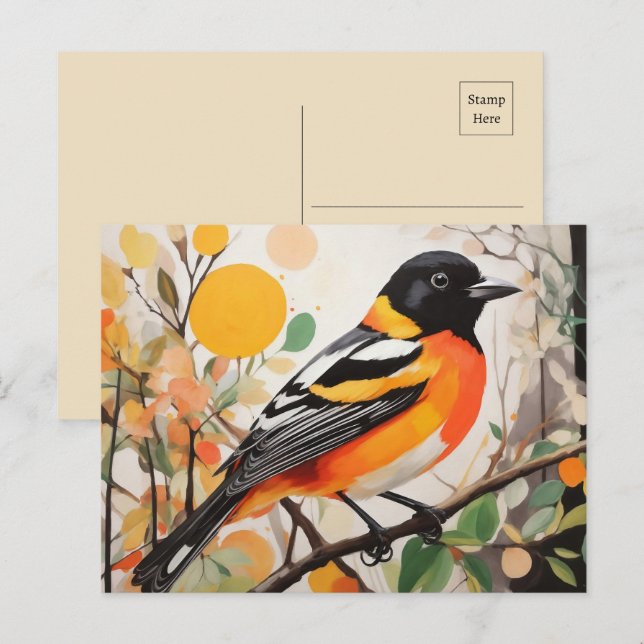Postal Elegante pájaro primaveral Baltimore Oriole (Anverso / Reverso)