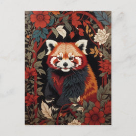 Postal Elegante Panda Rojo William Morris Inspirado Flora