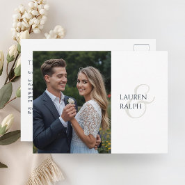 Postal Elegante Pareja con Foto Monogramada de Agradecimi