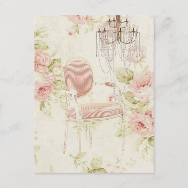 Postal Elegante parís vintage con flores (Anverso)