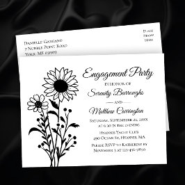Postal Elegante partido de compromiso floral blanco y neg