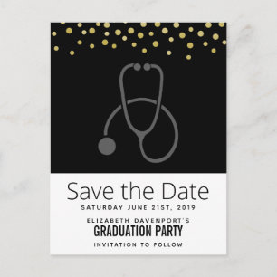 Postal Elegante partido de graduación Stethoscope Guardar