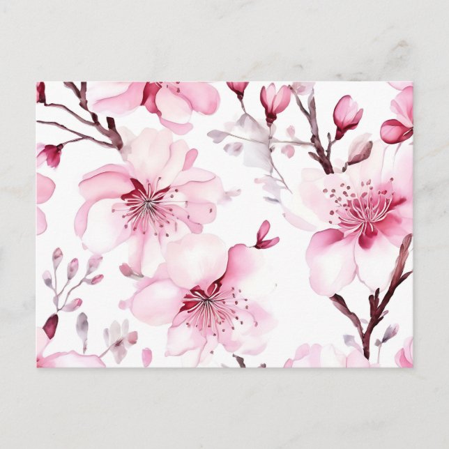Postal Elegante patrón de acuarela de flor de cerezo (Anverso)