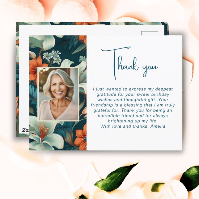 Postal Elegante patrón de follaje de flores Foto Gracias (Subido por el creador)