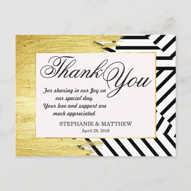 Postal Elegante Patrón Faux Gold Paint Strokes & Stripes (Anverso)