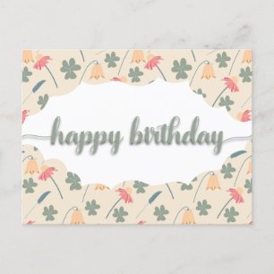 Postal Elegante patrón floral Feliz Cumpleaños