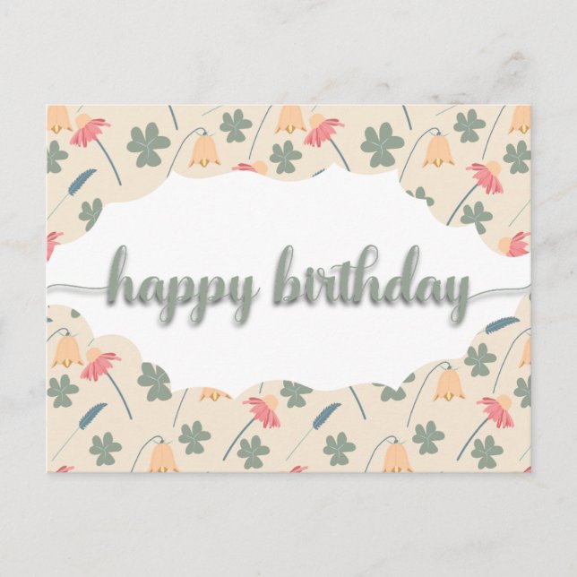 Postal Elegante patrón floral Feliz Cumpleaños (Anverso)