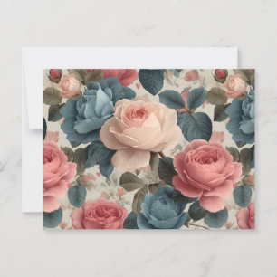 Postal Elegante patrón floral vintage con Rosas