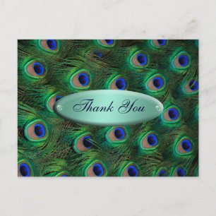 Postal elegante pavo real turquesa Gracias