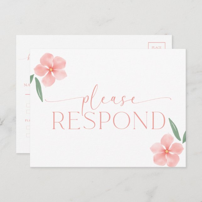 Postal Elegante Peach Floral Wedding RSVP (Anverso / Reverso)