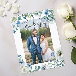 Postal Elegante Peonía Floral Azul Agradecimiento de Boda