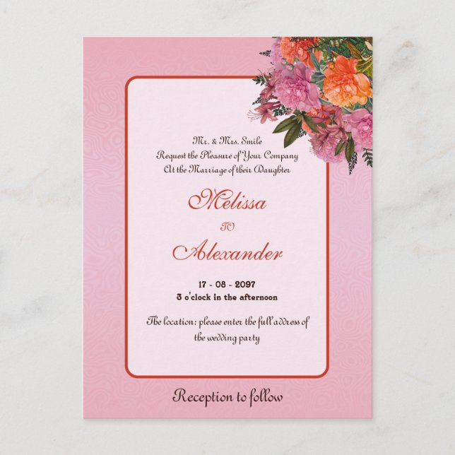 Postal Elegante peonía rosa floral simple (Anverso)