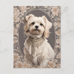 Postal Elegante perro maltés William Morris inspirado