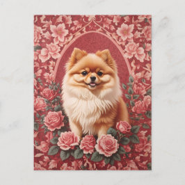 Postal Elegante perro pomerano William Morris inspirado