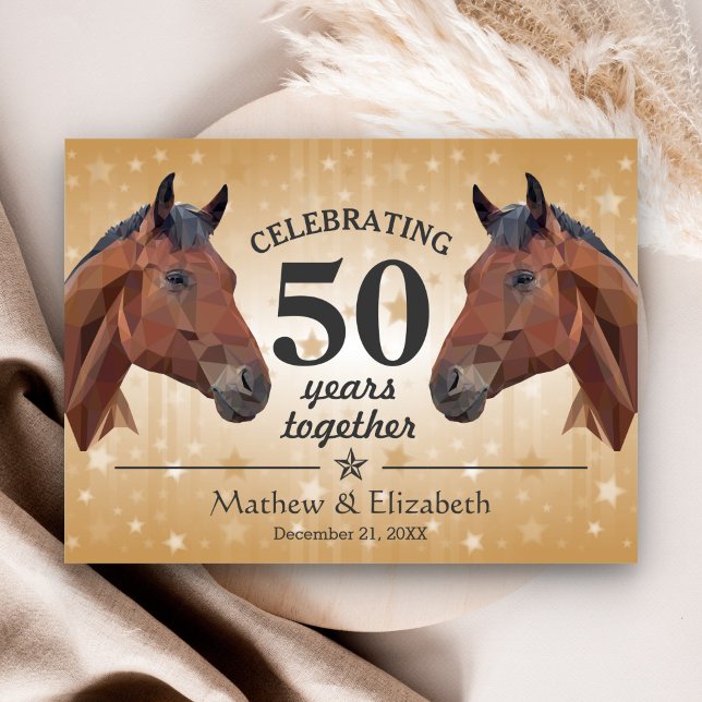 Postal Elegante Personalizado de caballos Oro 50 aniversa (Subido por el creador)