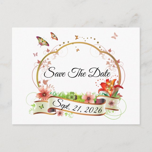 Postal Elegante Personalizado Guarde La Fecha (Anverso)