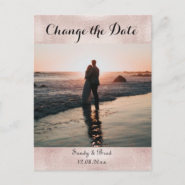 Postal Elegante Personalizado moderno foto cambio Boda de (Anverso)