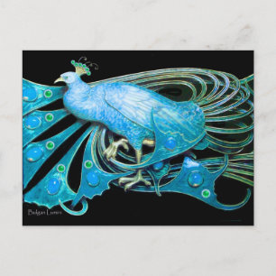 POSTAL ELEGANTE PICOR EN VERDE AZULADO NEGRO AZUL