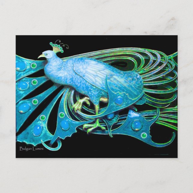 POSTAL ELEGANTE PICOR EN VERDE AZULADO NEGRO AZUL (Anverso)