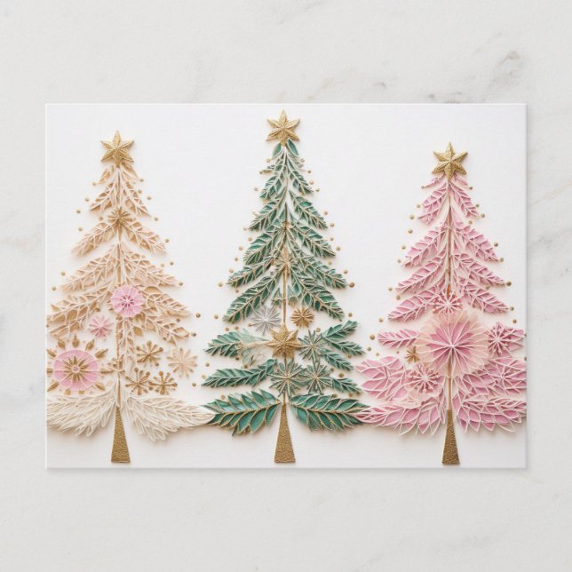 Postal Elegante pink und grüne Weihnachtsbäume (Anverso)