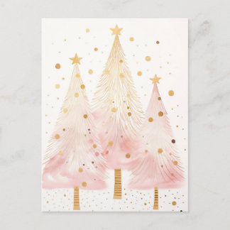 Postal Elegante pinke und goldene Weihnachtsbäume 