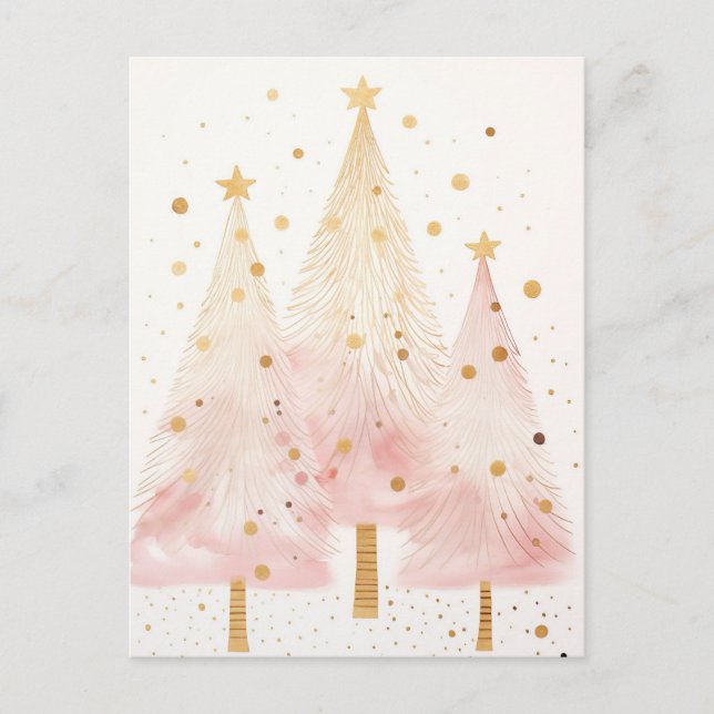 Postal Elegante pinke und goldene Weihnachtsbäume  (Anverso)