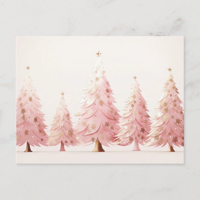 Postal Elegante pinke und goldene Weihnachtsbäume (Anverso)