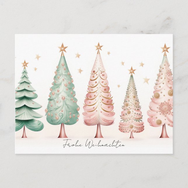 Postal Elegante pinke und grüne Weihnachtsbäume (Anverso)
