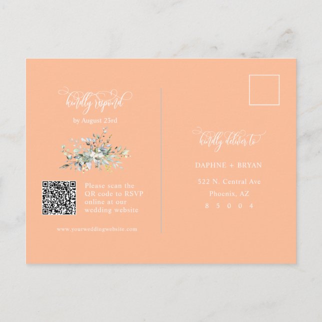 Postal Elegante Plage Green Leaves QR Dirección de código (Reverso)