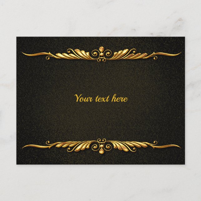 Postal Elegante plantilla en negro y oro, personalizar, (Anverso)