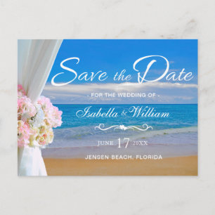 Postal Elegante playa floral Boda de verano salva la fech