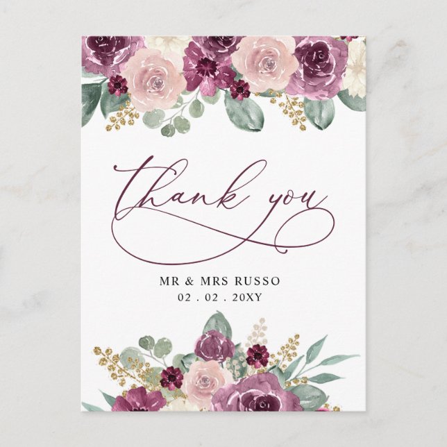 Postal Elegante Plomo Botánico Gracias (Anverso)
