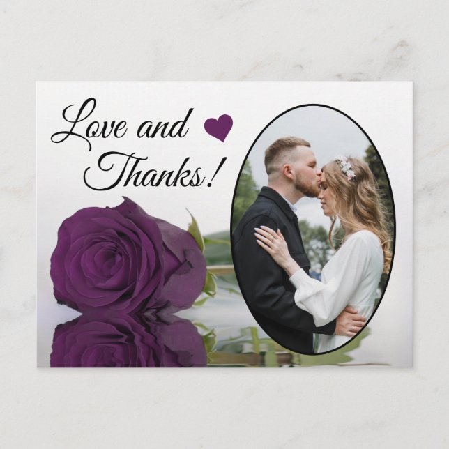 Postal Elegante Plum Purple Rosa Boda Amor y Gracias (Anverso)