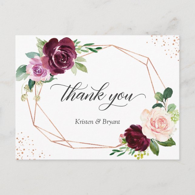 Postal Elegante Plum Purple Rubor Floral Gracias (Anverso)