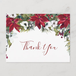 Postal Elegante Poinsettia Boda Watercolor Gracias