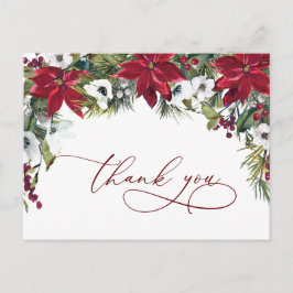 Postal Elegante Poinsettia Boda Watercolor Gracias