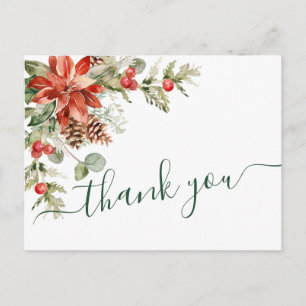 Postal Elegante Poinsettia Boda Watercolor Gracias